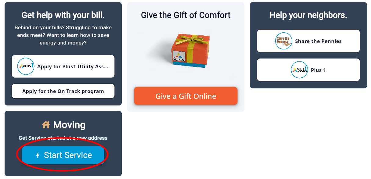 Moving section with the Start Service button highlighted